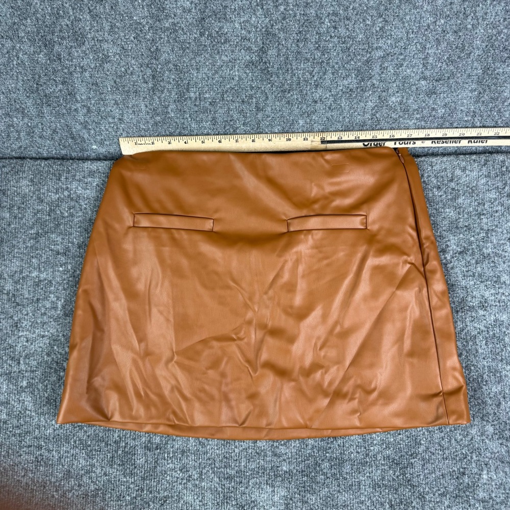 A New Day Skirt Womens Size 12 Brown Faux Leather Mini A-Line‎ Chic Solid Casual